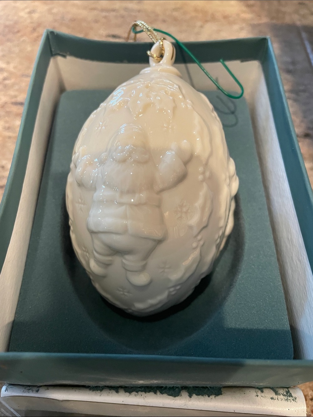 Lenox White Ceramic Santa Egg Ornament with Glossy Finish